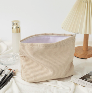 Sacs de maquillage en velours côtelé personnalisés en gros avec logo imprimé, fermeture éclair, légers et portables pour femmes - Product Image 5