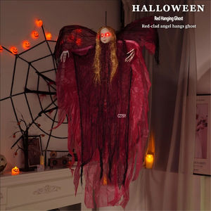 Décoration Suspendue Sorcière d'Halloween, Lumineuse et Activée par la Voix, Effrayante, Ange Fantôme Rouge, Accessoires Sinistres pour Fête à la Maison - Product Image 1