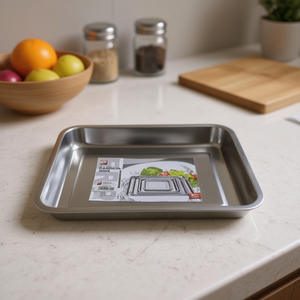 Vassoio portaoggetti a un livello in acciaio inossidabile dal design minimalista 40*30*4.8cm per uso cucina - Product Image 2