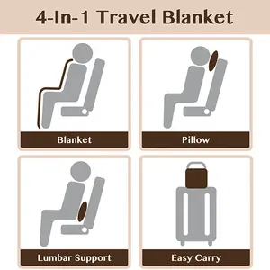 Manta de viaje plegable 2 en 1, funda de almohada de franela con logotipo, color gris, venta al por mayor
