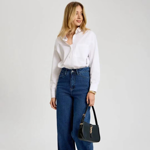 Jeans de Mezclilla de Pierna Ancha y Tiro Medio para Mujer, Color Azul Claro, Estilo Casual, Lavado Desteñido - Product Image 1