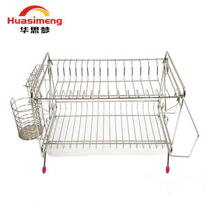 Escurridor de Platos Cuadrado de Doble Capa de Acero Inoxidable Huasimeng, Tamaño L, Secado Rápido, Almacenamiento de Cocina HS-005 - Product Image 1