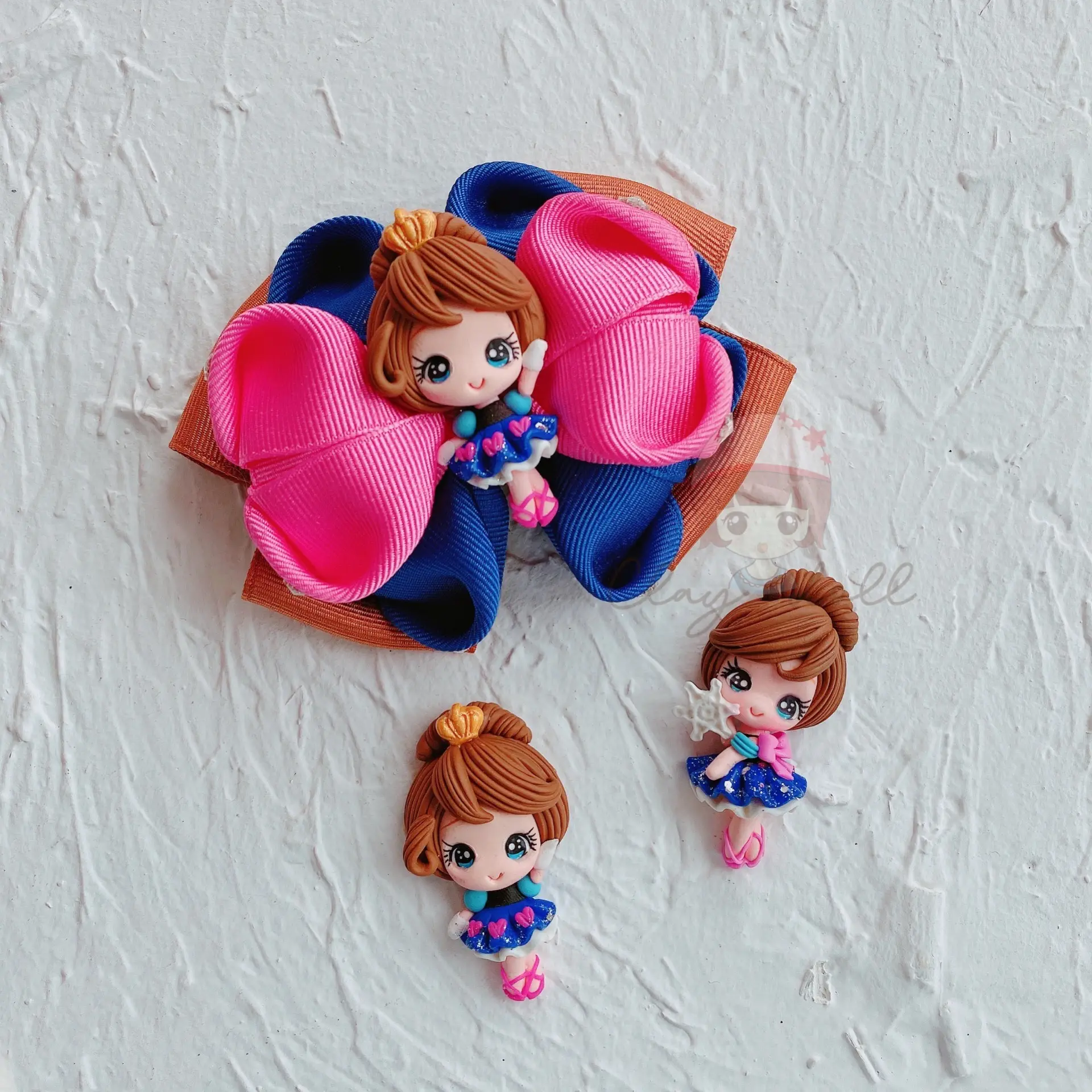 Kawaii clay dolls for bows flat mini cartoon characters clay figures for bows sweets charm diy