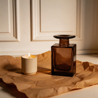 Flacon vide pour diffuseur de parfum, aromathérapie, 150 ml, base carrée, bord large, transparent, noir fumé, ensemble