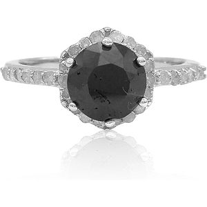 Anillo de Compromiso con Halo de Diamantes Negros Naturales, Oro Blanco de 10K, Corte Redondo, Estilo Solitario, Anillo de Diamantes para Mujer - Product Image 1