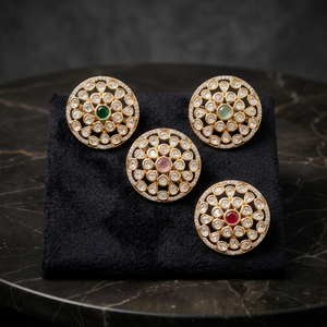 Anillo Floral de Lujo Chapado en Oro con Circonita Cúbica Kundan para Mujer, Ajustable, para Bodas y Fiestas, Joyería de Moda - Product Image 3
