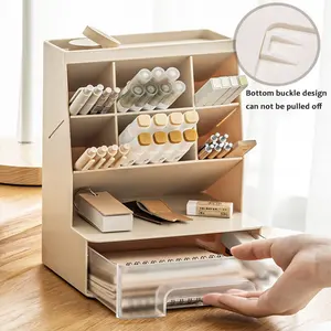 Multifuncional Desktop Storage Organizers Office School Pen Holder para Mesa com papelaria gaveta Workspace Organizer Box