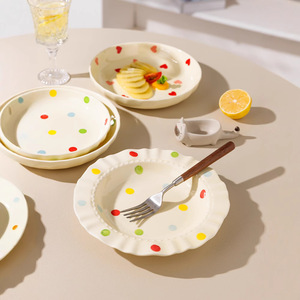 Plato de cerámica con forma de corazón y lunares para postre, ensalada de frutas, pasta, dumplings, plato occidental, uso doméstico, apto para microondas. - Product Image 2