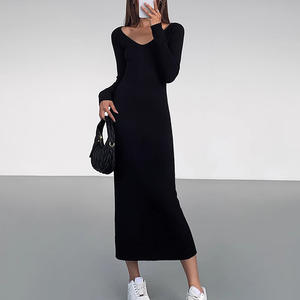 Autunno e inverno gonna a maniche lunghe con <span class=keywords><strong>scollo</strong></span> a V <span class=keywords><strong>bianca</strong></span> abito in lana lavorato a coste maglione lavorato a <span class=keywords><strong>maglia</strong></span> Sexy Slim Fit - Product Image 6