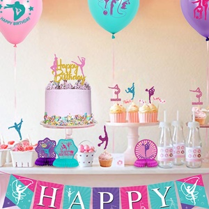 Décorations de fête sur le thème de la gymnastique Nicro : Topper de gâteau Princesse, Bannière, Décoration murale Joyeux Anniversaire pour Bébé Fille - Product Image 2