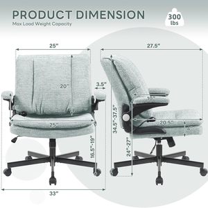 Criss Cross Legged Office <b>Chair</b> with Flip-Up <b>Back</b>&Dynamic Airbag Lumbar <b>Support</b>, Wide Seat Desk <b>Chair</b>, Flip-Up Arms with Wheels - Product Image 2