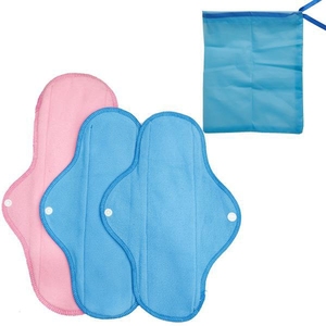 Kit de 4 <span class=keywords><strong>serviettes</strong></span> hygiéniques réutilisables en tissu respirant avec ailettes pour femmes, usage menstruel et incontinence urinaire, douces et super absorbantes - Product Image 2