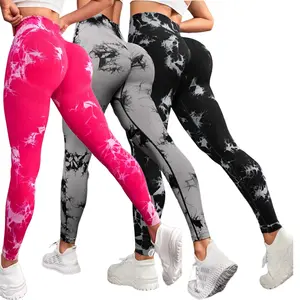 AOLA Custom Printed Black Gym Outfits Women Bum Lifting Push-Up Leggings Breathable Nylon Spandex Tie-Dye Pattern Knitted Pants