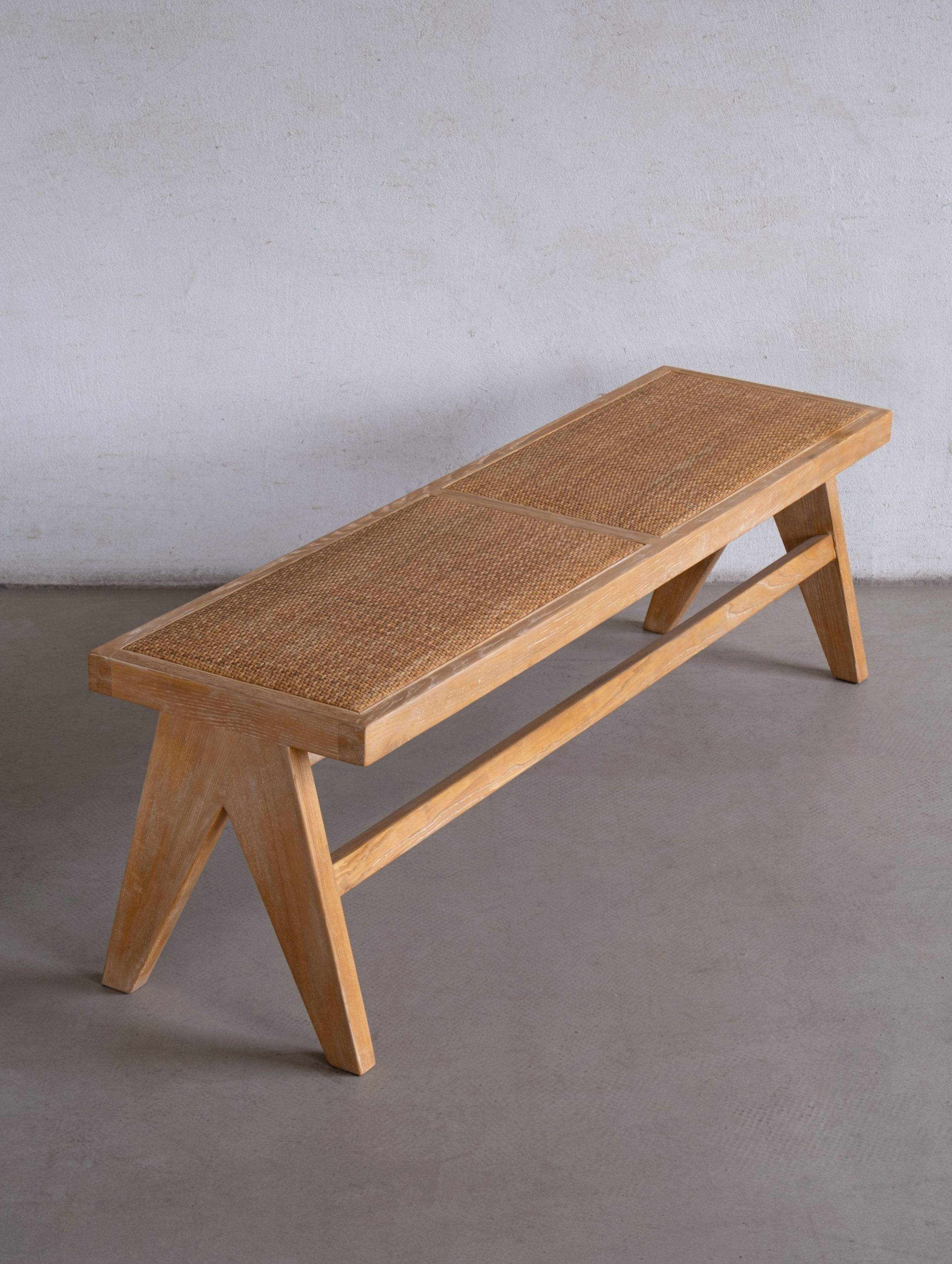 Banc 12m - structure en rotin naturel et frêne - base couleur vieillie