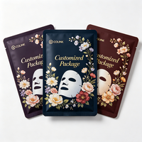Sachet d'emballage personnalisé pour masque facial à imprimé floral, en PET/PE, impression numérique, finition mate, faible MOQ, sac cosmétique à trois soudures latérales pour soins de la peau