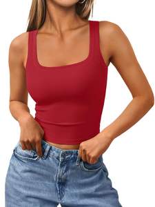 Bulk 2025 camisetas sin mangas acanaladas para mujer cuello cuadrado recortado sin mangas ropa de entrenamiento de verano logotipo personalizado - Product Image 5