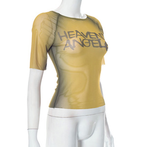 Summer Casual Short Sleeve Wholesale Lady Women Fashion <strong>Mesh</strong> <strong>Crop</strong> <strong>Tops</strong> Letter Print T-Shirt Tshirt Tees Female Women'S T-Shirts - Product Image 3