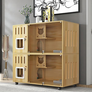 현대 대형 모듈 식 나무 고양이 집 투명 유리 사육장 애완 동물 탑승 고양이 케이지 고양이를위한 홈 가구 거실 - Product Image 5