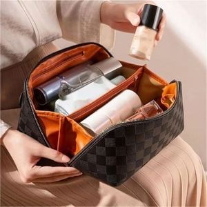 Checkerboard <b>Pillow</b> Makeup Bag <b>Large</b> Capacity Portable Ins New Network Celebrity Travel Cosmetics Toiletries Storage Bag - Product Image 2
