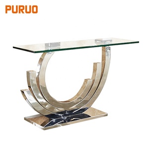 Buffet moderne PURUO table de couloir <span class=keywords><strong>haute</strong></span> <span class=keywords><strong>en</strong></span> métal table <span class=keywords><strong>console</strong></span> <span class=keywords><strong>en</strong></span> <span class=keywords><strong>verre</strong></span> trempé transparent clair pour salon - Product Image 4