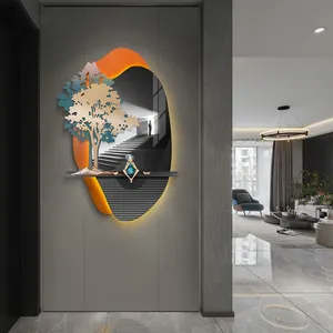 Hot sale technology sense personality large size remote control LED acrylic glass metal porch wall decoration panting