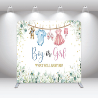 He or She Blue Pink Teddy Bear Balloon Arch Show Display Backdrop Gender Reveal Latar Belakang Fotografi Dua Sisi yang Dapat Disesuaikan