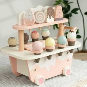 Wooden Ice Cream Cart for Kids Toddler Pull-Along Pretend Stand Children Role Play Ice-Lolly Toy Trolley - Product Image 1