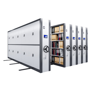 Unità di Scaffalatura Mobile Compatta in Metallo per Archiviazione Densa con Sistema di Blocco Regolabile per Archiviazione Sicura di Documenti e Esposizione - Product Image 1