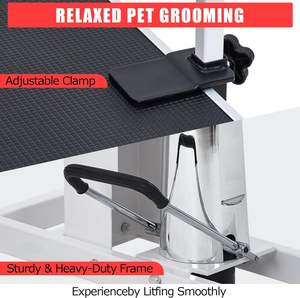 Table de toilettage pour chien hydraulique professionnelle en acier inoxydable et en bois de fer avec revêtement en caoutchouc, facile à nettoyer, station de toilettage pour animaux de compagnie réglable - Product Image 5