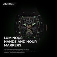 Montre-bracelet mécanique tonneau de luxe pour homme, cadran en cristal saphir, bracelet en caoutchouc, réserve de marche de 38 heures, boîtier en fibre de carbone noire, luminescent