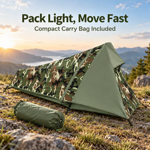 Tente de randonnée légère et respirante camouflage pour une personne, 3 saisons, double couche, polyester 210T, imperméable, camping - Product Image 4