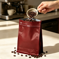 Sachets de café verticaux avec valve de dégazage, pochettes en aluminium scellées par fermeture éclair, emballage alimentaire thermoscellable pour le stockage du thé et des noix