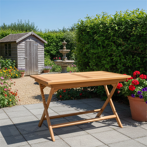 Table à manger pliante moderne Lumina ajoute une élégance intemporelle aux patios avec un design pratique en teck pour des rassemblements en plein air mémorables - Product Image 5