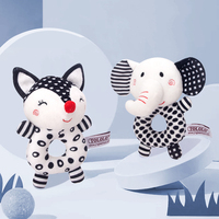 Anneau de main rond noir et blanc Cartoon Toy Soft Baby Animal Plush pour les enfants