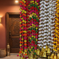 Guirlande Toran pour la maison décoration de fête de noël multicolore mur porte Pom Pom chaîne avec perles dorées grande cloche suspendue
