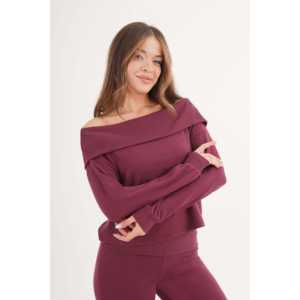 Blouse élégante côtelée bordeaux à col pour femme, design pull, vente en gros Madonna - Product Image 3