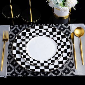 Vintage Porcelain 8inch 10inch Black Plates Ceramic Flat Dinner Plates Custom logo Porcelain <strong>Dinnerware</strong> <strong>Set</strong> for Resstaurant - Product Image 4