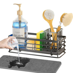 Sangle <span class=keywords><strong>d</strong></span>'évier de cuisine pour robinet, brosse à savon, porte-éponge, panier de rangement, distributeur, organisateur avec plateau en pierre absorbante - Product Image 1