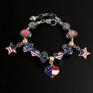 <span class=keywords><strong>Bracelet</strong></span> perlé drapeau USA Fête de l'Indépendance - Breloque <span class=keywords><strong>style</strong></span> DIY, Pendentif en métal émaillé, Fournitures de fabrication de bijoux patriotiques en gros - Product Image 2
