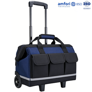 Sac à outils roulant robuste avec poignée télescopique, sac de transport à outils multi-poches à roulettes, sac organisateur d'outils à roulettes - Product Image 1