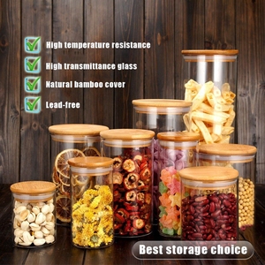 比曼竹餐具室玻璃陶瓷食品厨房储物瓶罐套装带夹子盖 - Product Image 2