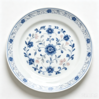 Ensemble de 2 assiettes en céramique bleu classique à motifs floraux, ensemble d'assiettes à dîner en porcelaine pour une table élégante
