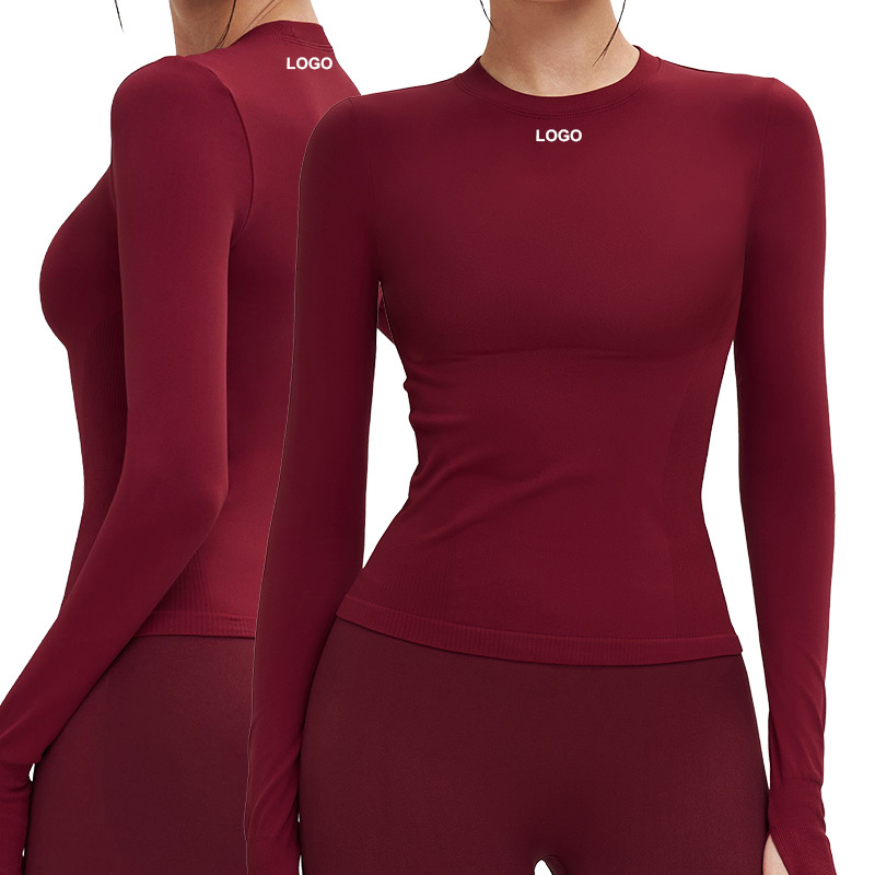ECX5081 Seamless Yoga Long-Sleeved Round Neck Tight-Fitting Sports Yoga Wear Outdoor Running Fitness T-shirt for Women