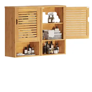 Armadietto per medicinali in legno con porta singola e ripiano interno regolabile armadietto da parete per bagno armadio portaoggetti in bambù montato a parete