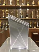 Trophées et plaques sportives en acrylique transparent personnalisables haut de gamme, gravés au laser, avec prisme géométrique durable