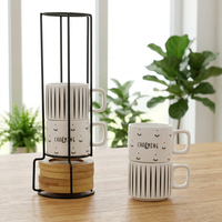 Porcelaine Tasse À Café avec Soucoupe et Support En Métal 4 Once Empilable En Céramique À Moka Espresso Tasses Tasses Ensemble pour Latte