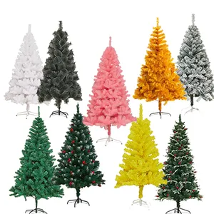 زينة شجرة عيد الميلاد الصناعية المشفرة بطول 120/150/180/210/300 سم أشجار عيد الميلاد من PVC مضاءة مسبقًا شجرة عيد الميلاد خضراء صغيرة