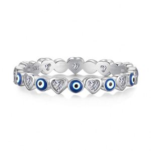 Dylam Sterling Silver <b>Ring</b> Band for Women Heart & Evil Blue Eye Lucky Jewelry Gift Fashion 5A Zirconia Enamel <b>Statement</b> <b>Ring</b> - Product Image 1