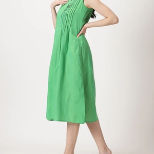 เดรสผ้าฝ้ายลินินทอลายธรรมชาติ ทรงโอเวอร์ไซส์ คอโอ แขนกุด จับจีบ แต่งระบาย  ความยาวปานกลาง สำหรับฤดูร้อน ผู้หญิง แฟชั่น - Product Image 2