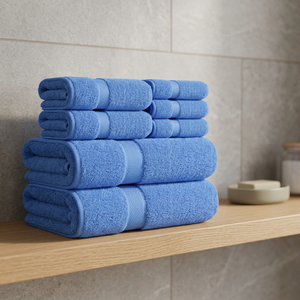 Ensemble de serviettes de bain en coton bleu, couleur unie, tissées, rectangulaires, pour usage domestique, taille adulte, douces pour la peau - Product Image 1